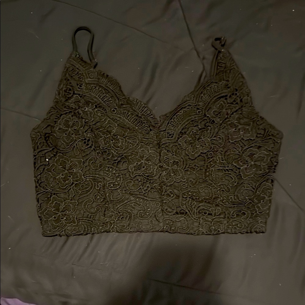 Black Embroidered Spaghetti Strap Top - Adjustable Straps, Zip Back - $10